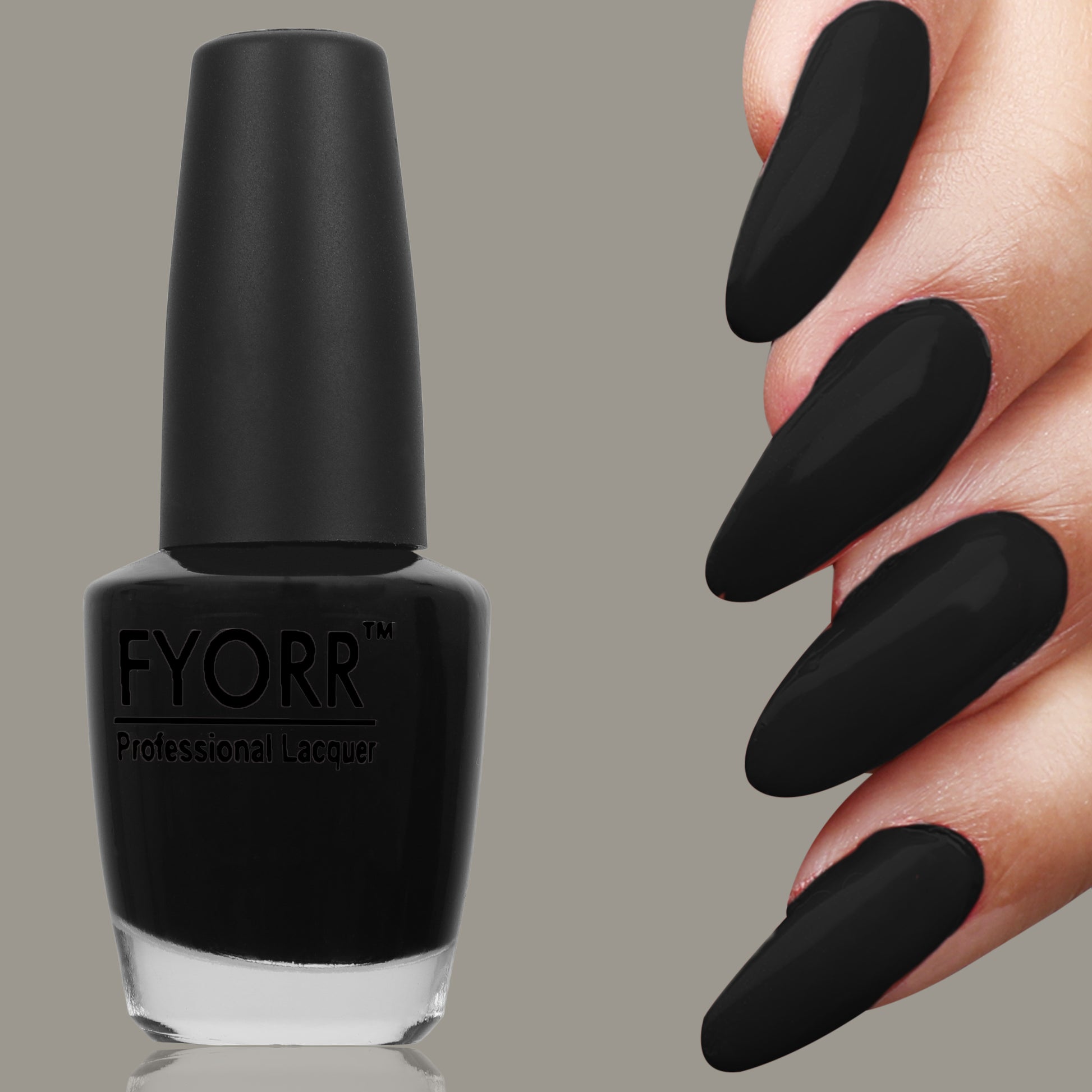 FYORR Jet Black Matte Nail Polish Long Lasting Smooth Finish Nail Enamel (Midnight Black), 15Ml