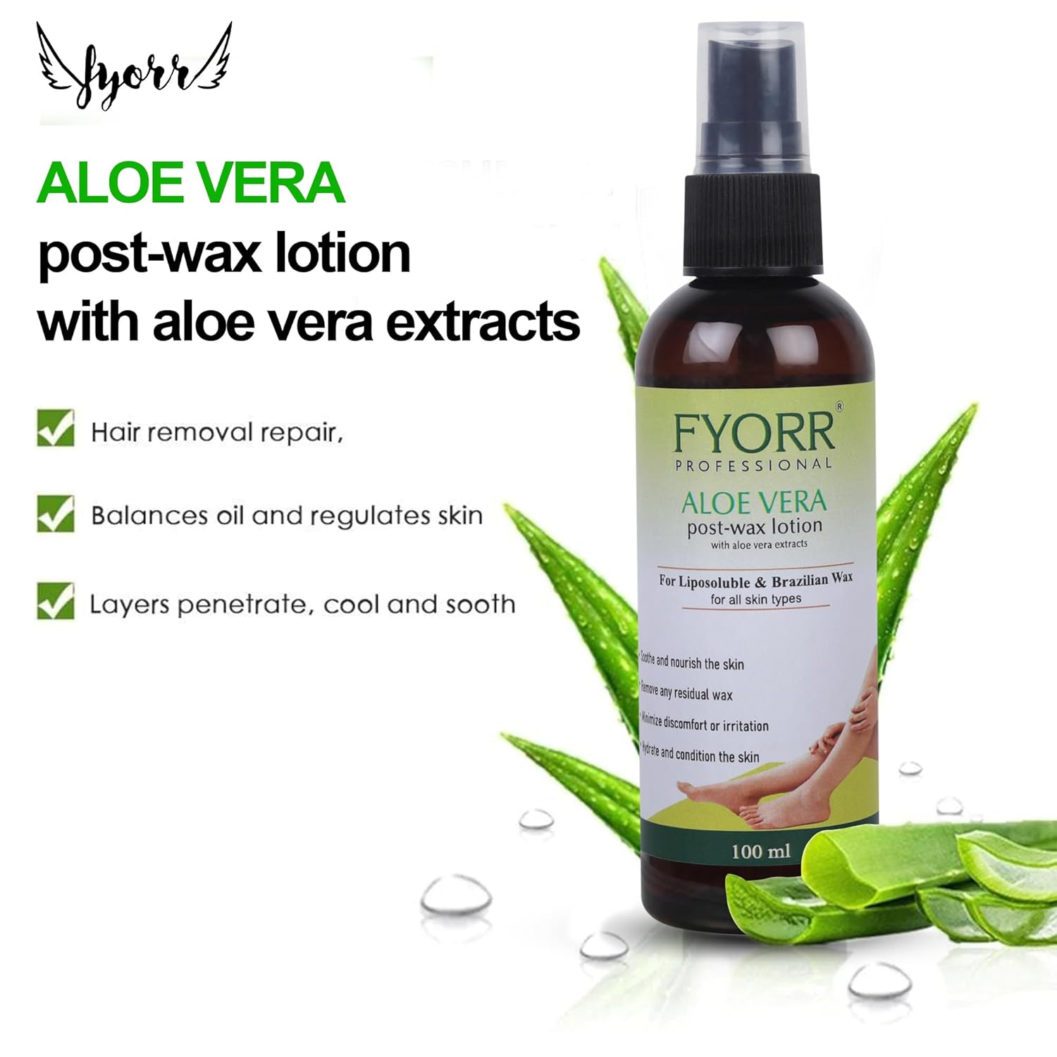 FYORR Post Wax Lotion For Reduce Irritation/Sooth Skin After Wax | Eliminate Wax Residues | Even/Moisturized/Bacteria Free/Soothing Skin After Waxing Wax Oil (Aloevera)
