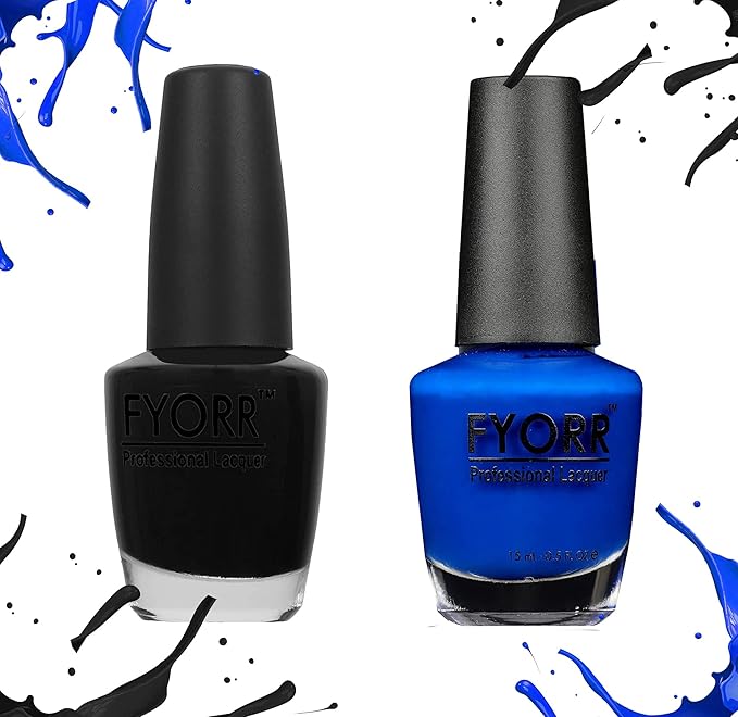 FYORR® Blue And Black Collection Nail Polish - Set of 2 (15 Ml Each)