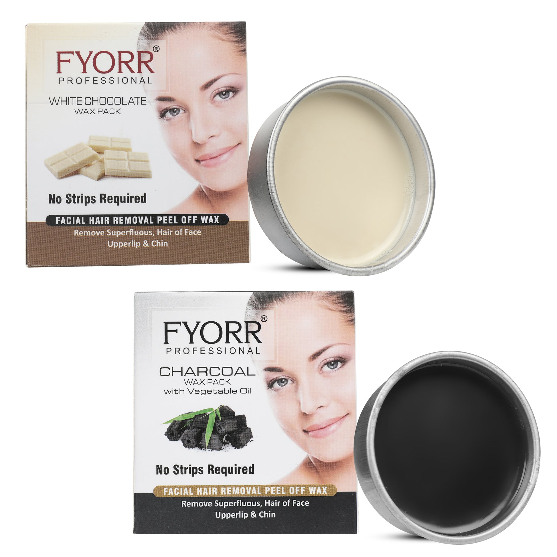 FYORR 80Gram Each Peel-Off Katori Wax For Upper Lip, Facial Hair, Eyebrow Free Waxing Wooden Spatula (White Chocolate, Charcoal, 160Gram)