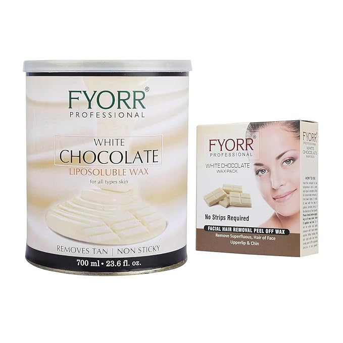 FYORR White Chocolate 700ml Liposoluble Milk Body Wax and 80gram Facial Katori Peel-Off Wax For Eyebrow/Upper Lips/Chin/Facial Hair