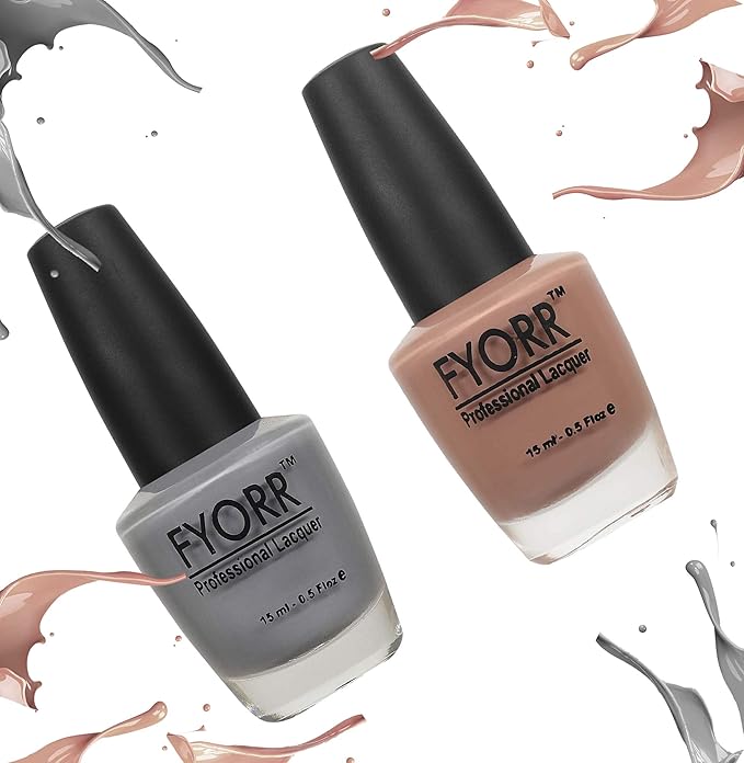 FYORR® Grey and Nude Choco Collection Nail Polish - Pack of 2 (15 Ml Each)