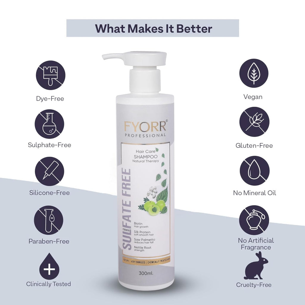 FYORR 300ml Smooth Shine Sulfate Free Biotin Rich Hair Fall Control Shampoo For Dry Frizzy Damage Chemically Treated Hairs | Thinning Hair Repair Strengthening Shampoo
