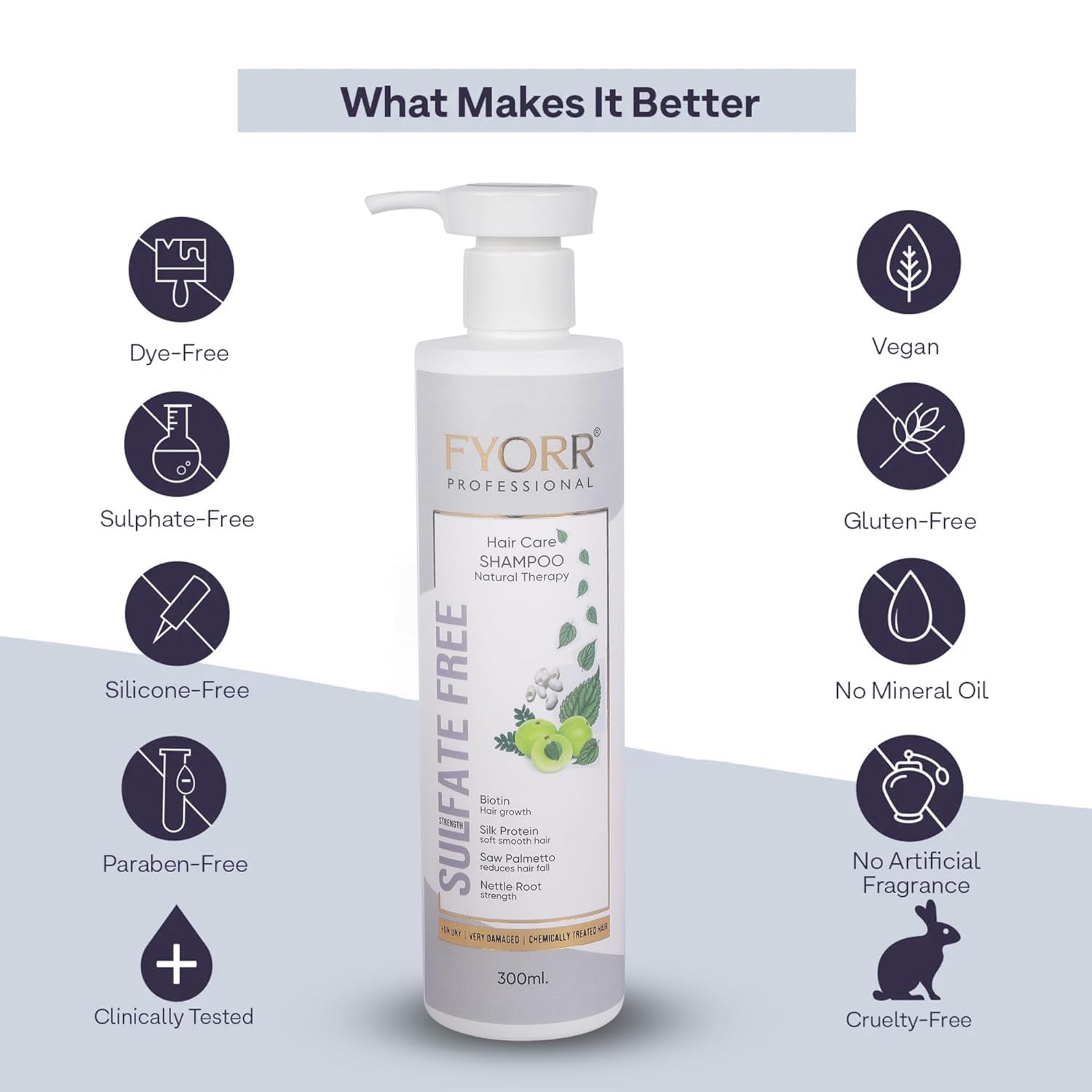 FYORR 300ml Smooth Shine Sulfate Free Biotin Rich Hair Fall Control Shampoo For Dry Frizzy Damage Chemically Treated Hairs | Thinning Hair Repair Strengthening Shampoo