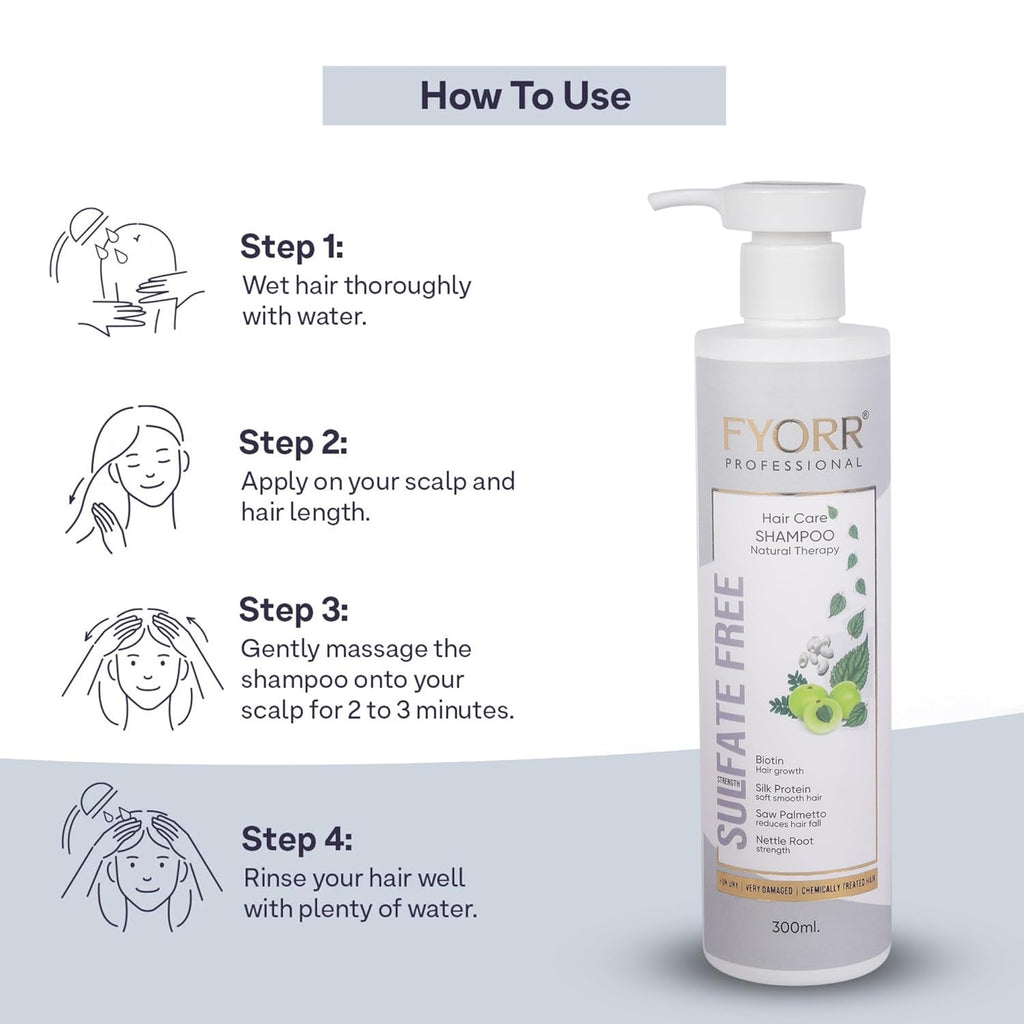 FYORR 300ml Smooth Shine Sulfate Free Biotin Rich Hair Fall Control Shampoo For Dry Frizzy Damage Chemically Treated Hairs | Thinning Hair Repair Strengthening Shampoo