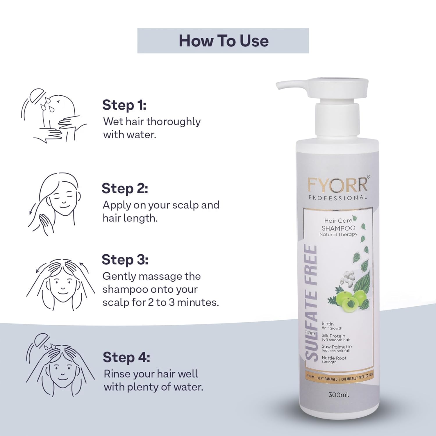 FYORR 300ml Smooth Shine Sulfate Free Biotin Rich Hair Fall Control Shampoo For Dry Frizzy Damage Chemically Treated Hairs | Thinning Hair Repair Strengthening Shampoo