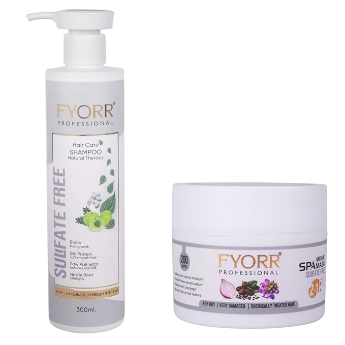 FYORR Smooth Shine Sulfate Free Biotin Rich Hair Fall Control Shampoo (300ml) With Onion Hair Mask (Spa Conditioner 200g) For Dry Frizzy Damage Chemically Treated Hairs