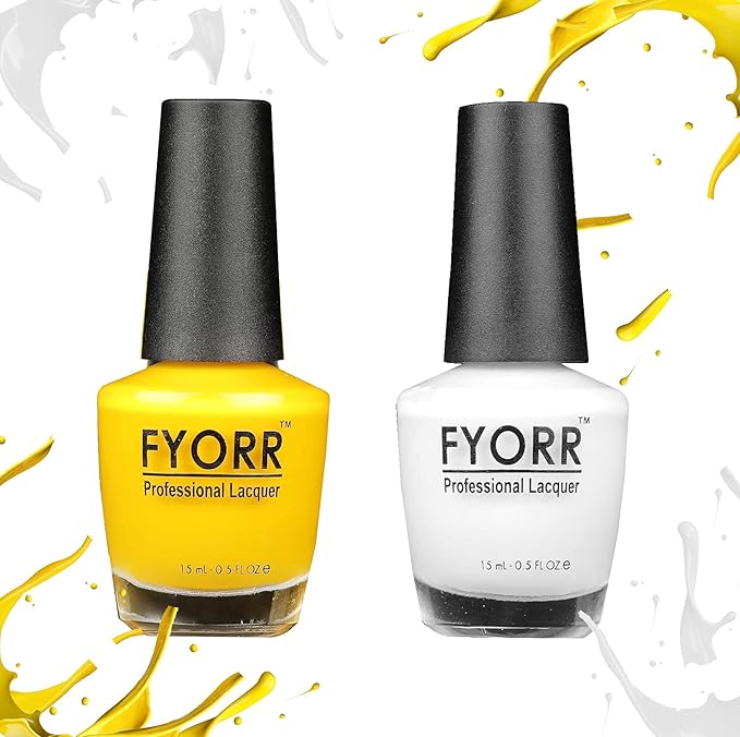 FYORR® Yellow And White Collection Nail Polish - Set of 2 (15 Ml Each)